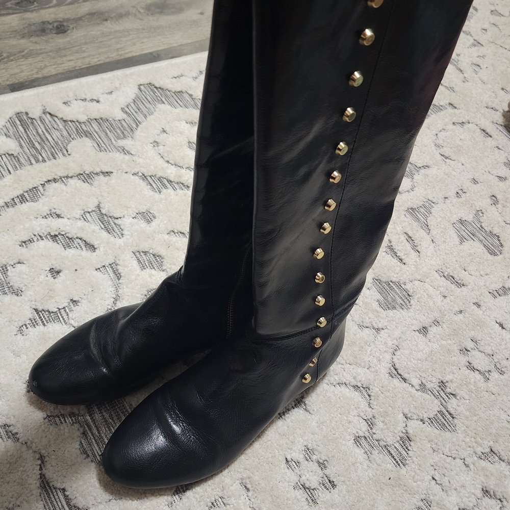 Michael Kors Black Leather Ankle Boots with Gold Accents - Picture 7 of 10